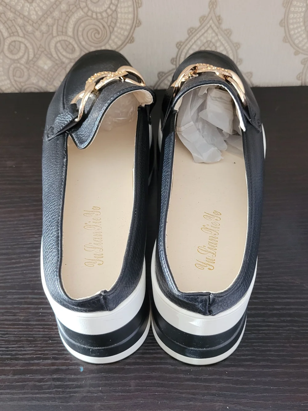 Black Platform Chain-Accent Women’s Loafers